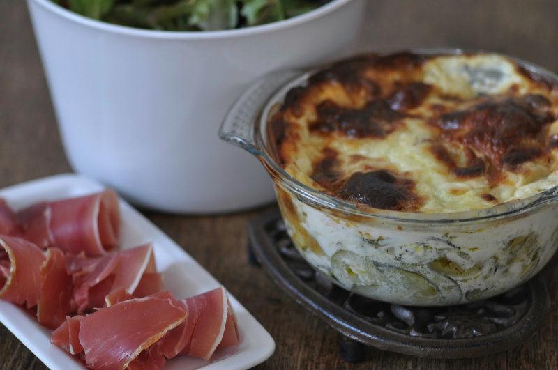 Gratin de ravioles, courgette et menthe